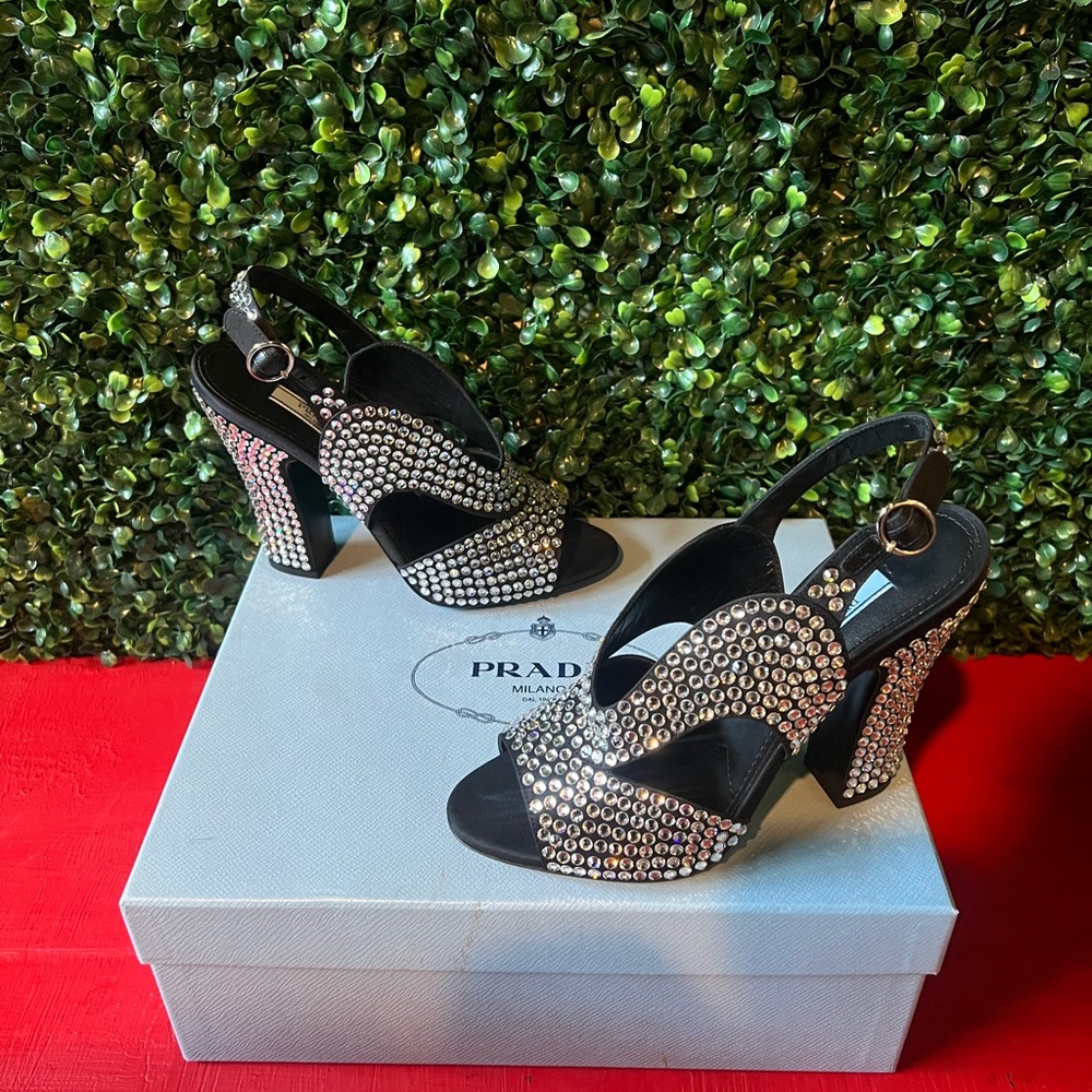 Prada Black and Silver Slingback Heels